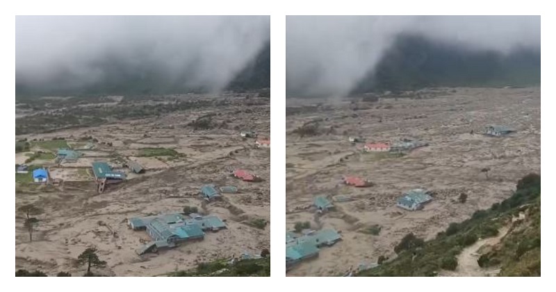 बाढी प्रभावित थामे गाउँमा राहत वितरण हुँदै, प्राविधिकको टोली पनि जाँदै